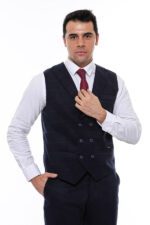 Double-Breasted-Plaid-Navy-Blue-Mens-Vest-Wessi-1