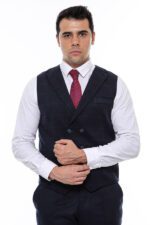 Double-Breasted-Plaid-Navy-Blue-Mens-Vest-Wessi-3