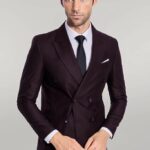 Double Breasted Plain Wide Lapel Purple Men Suit - Wessi