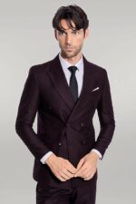 Double Breasted Plain Wide Lapel Purple Men Suit