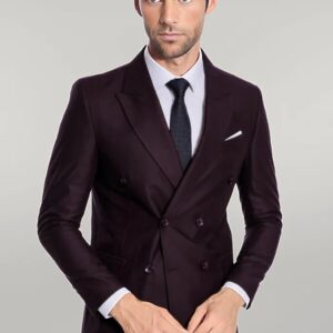 Double Breasted Plain Wide Lapel Purple Men Suit - Wessi