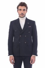 Double Breasted Slim Fit Black Blazer