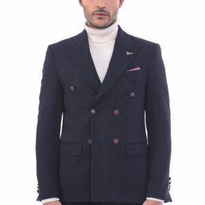 Double Breasted Slim Fit Black Blazer - Wessi