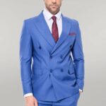 Double Breasted Slim Fit Blue Men Suit - Wessi