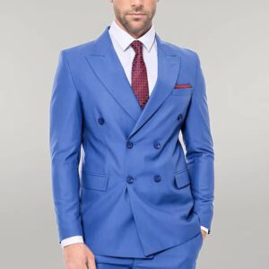 Double Breasted Slim Fit Blue Men Suit - Wessi