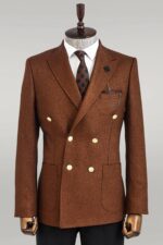 Double Breasted Slim Fit Brown Men Blazer