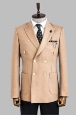 Double Breasted Slim Fit Cream Men Blazer