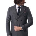 Double Breasted Slim Fit Grey Blazer - Wessi