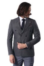 Double Breasted Slim Fit Grey Blazer