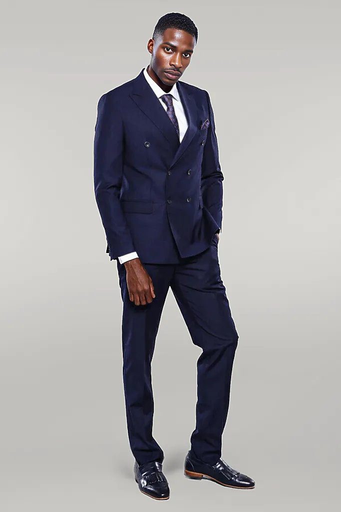 Mens Double Breasted Suits Slim Fitted - Velvet Suit - Winter Fabric Blue Suit main image 1