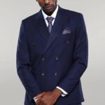 Double Breasted Slim Fit Navy Blue Men Suit - Wessi
