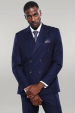 Double Breasted Slim Fit Navy Blue Men Suit