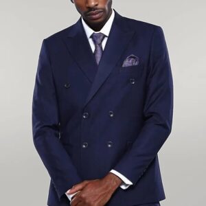 Double Breasted Slim Fit Navy Blue Men Suit - Wessi