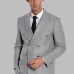 Double Breasted Slim Fit Striped Grey Men Blazer - Wessi