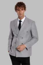 Double Breasted Slim Fit Striped Grey Men Blazer
