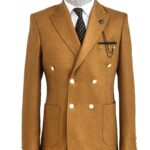 Double Breasted Slim Fit Tawny Men Blazer - Wessi