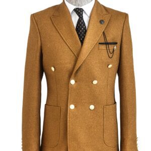 Double Breasted Slim Fit Tawny Men Blazer - Wessi