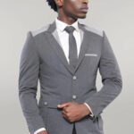 Double Button Bag Pocket Pointed Collar Grey Jacket-Wessi