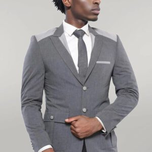 Double Button Bag Pocket Pointed Collar Grey Jacket-Wessi