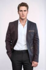 Double Button Mono Lapel Bag Pocket Cotton Brown Jacket-Wessi