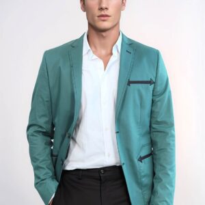 Double Button Mono Lapel Bag Pocket Cotton Green Jacket-Wessi