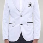 Double Button Mono Lapel Crested Cream Jacket-Wessi