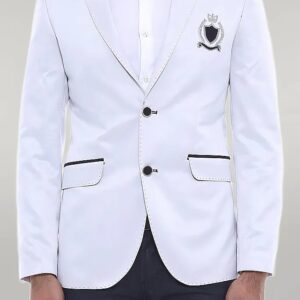 Double Button Mono Lapel Crested Cream Jacket-Wessi