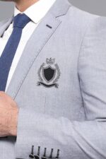 Double-Button-Mono-Lapel-Crested-Light-Grey-Jacket-Wessi-1