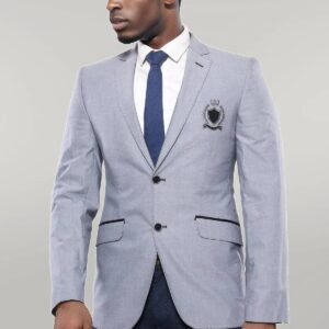 Double Button Mono Lapel Crested Light Grey Jacket-Wessi