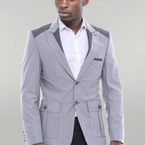Double Buttons Bag Pocket Shoulder Piece Grey Jacket-Wessi
