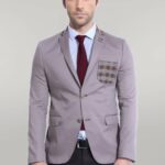 Double Buttons Knit Collar Mono Lapel Beige Jacket-Wessi