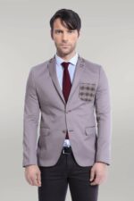 Double Buttons Knit Collar Mono Lapel Beige Jacket-Wessi