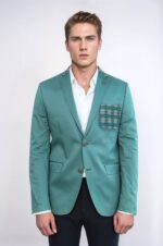 Double-Buttons-Knit-Collar-Mono-Lapel-Green-Jacket-Wessi-1
