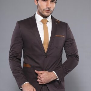Double Buttons Mono Lapel Bag Pocket Brown Jacket-Wessi