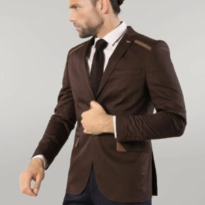 Double Buttons Mono Lapel Shoulder Piece Brown Jacket-Wessi