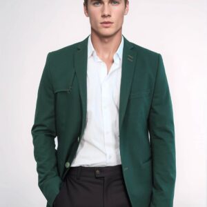 Double Buttons Shoulder Piece Mono Lapel Green Jacket-Wessi