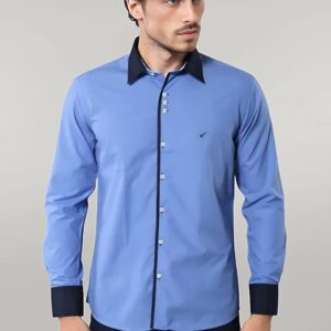 Double Colored Blue Slim Fit Shirt | Wessi