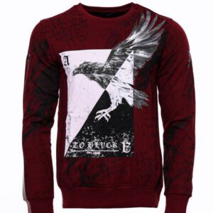 Eagle Patterned Slim Fit Burgundy Sweatshirt - Wessi