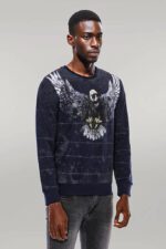 Eagle-Patterned-Slim-Fit-Navy-Blue-Sweatshirt-Wessi-1