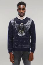 Eagle-Patterned-Slim-Fit-Navy-Blue-Sweatshirt-Wessi-2