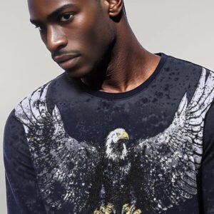 Eagle Patterned Slim Fit Navy Blue Sweatshirt - Wessi