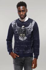 Eagle-Patterned-Slim-Fit-Navy-Blue-Sweatshirt-Wessi-5