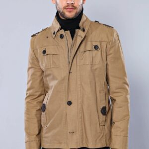 Epaulette 4 Pockets Washed Beige Coat-Wessi