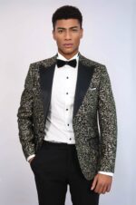 Feather Patterned Slim Fit Black Men Party Blazer