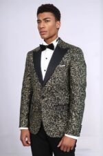 Feather-Patterned-Slim-Fit-Black-Men-Party-Blazer-Wessi-2
