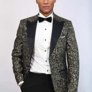 Feather Patterned Slim Fit Black Men Party Blazer - Wessi