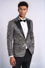 Feather Patterned Slim Fit Navy Blue Men Dinner Jacket