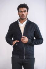 Flap Pockets Suede Black Men Bomber Coat