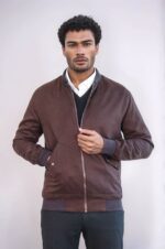 Flap Pockets Suede Brown Men Bomber Coat