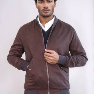 Flap Pockets Suede Brown Men Bomber Coat - Wessi
